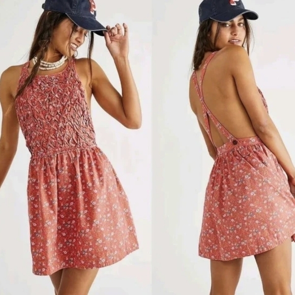 NWT Free People Petunia Boho Mini Dress in Poppy Combo sz XS - Picture 1 of 3